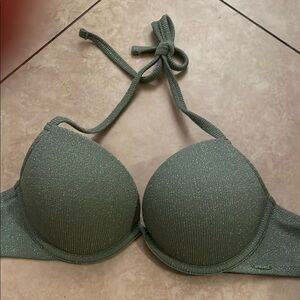 Pink by Victoria’s Secret Elegant Green Halter Bra Swim Bikini Top Size Medium